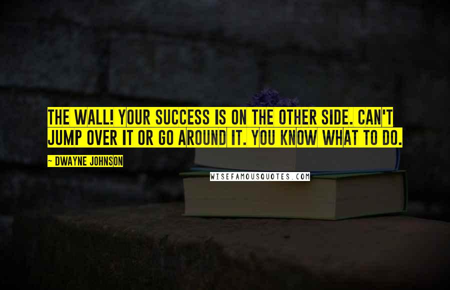 Dwayne Johnson Quotes: The wall! Your success is on the other side. Can't jump over it or go around it. You know what to do.