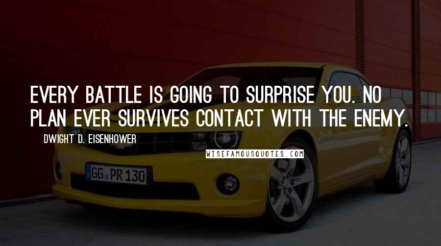Dwight D. Eisenhower Quotes: Every battle is going to surprise you. No plan ever survives contact with the enemy.