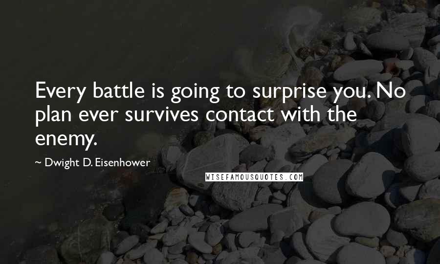 Dwight D. Eisenhower Quotes: Every battle is going to surprise you. No plan ever survives contact with the enemy.