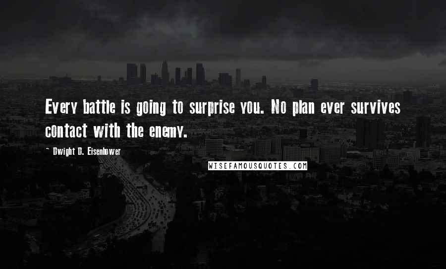 Dwight D. Eisenhower Quotes: Every battle is going to surprise you. No plan ever survives contact with the enemy.
