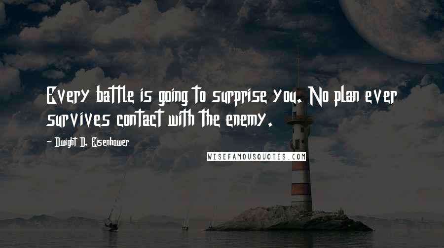 Dwight D. Eisenhower Quotes: Every battle is going to surprise you. No plan ever survives contact with the enemy.