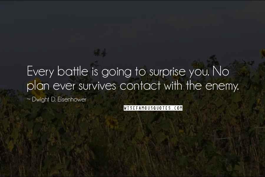 Dwight D. Eisenhower Quotes: Every battle is going to surprise you. No plan ever survives contact with the enemy.
