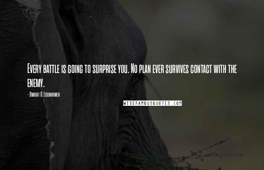 Dwight D. Eisenhower Quotes: Every battle is going to surprise you. No plan ever survives contact with the enemy.