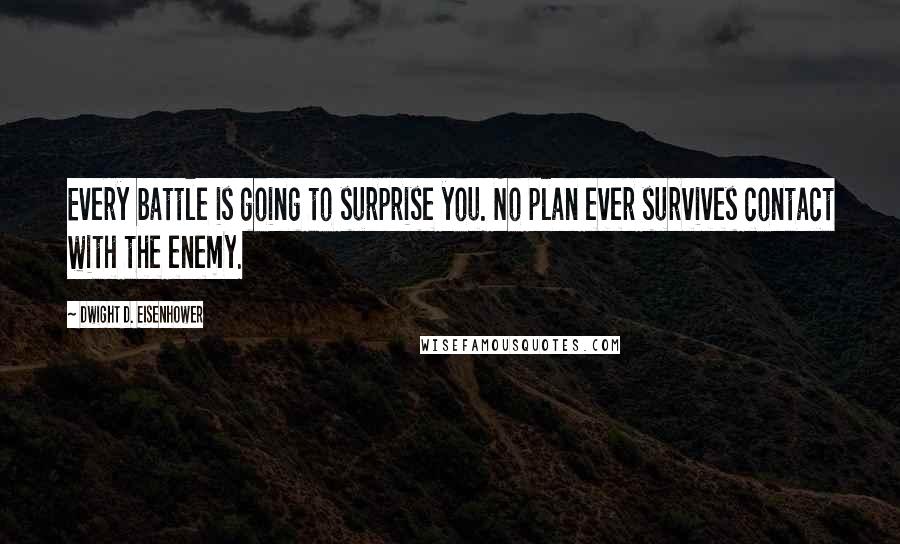 Dwight D. Eisenhower Quotes: Every battle is going to surprise you. No plan ever survives contact with the enemy.