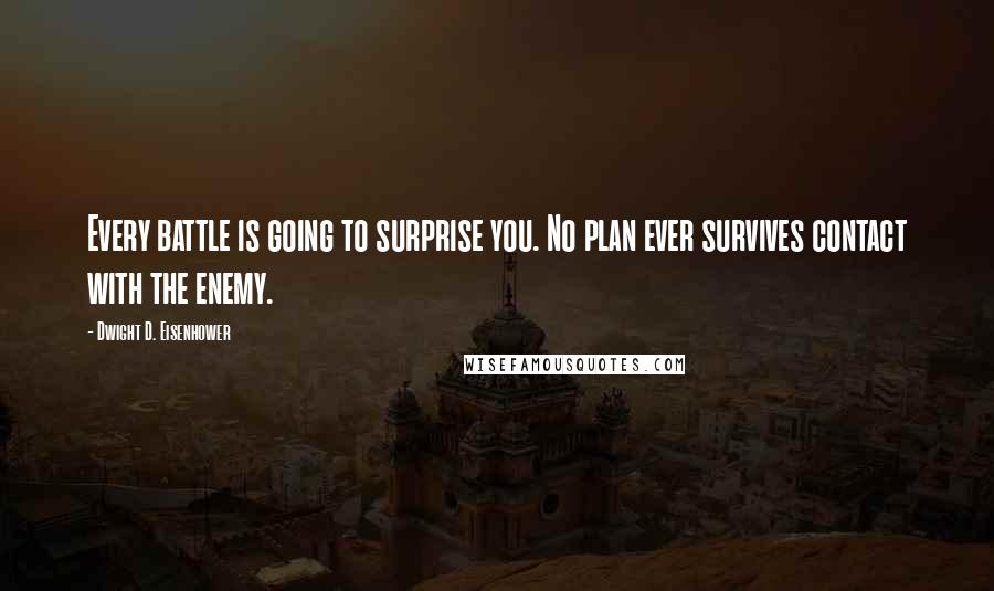 Dwight D. Eisenhower Quotes: Every battle is going to surprise you. No plan ever survives contact with the enemy.