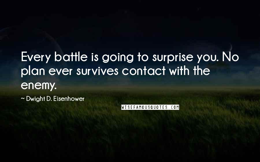 Dwight D. Eisenhower Quotes: Every battle is going to surprise you. No plan ever survives contact with the enemy.