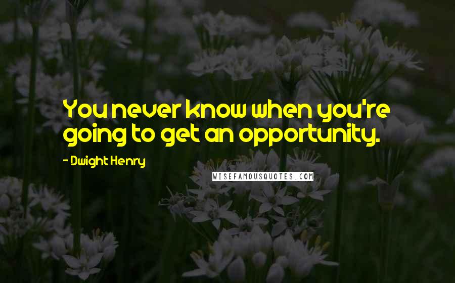 Dwight Henry Quotes: You never know when you're going to get an opportunity.