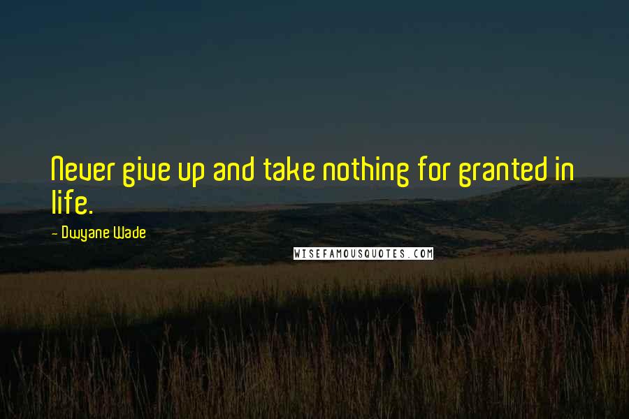 Dwyane Wade Quotes: Never give up and take nothing for granted in life.