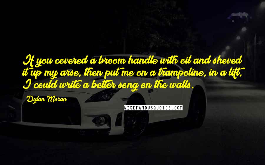 Dylan Moran Quotes: If you covered a broom handle with oil and shoved it up my arse, then put me on a trampoline, in a lift, I could write a better song on the walls.