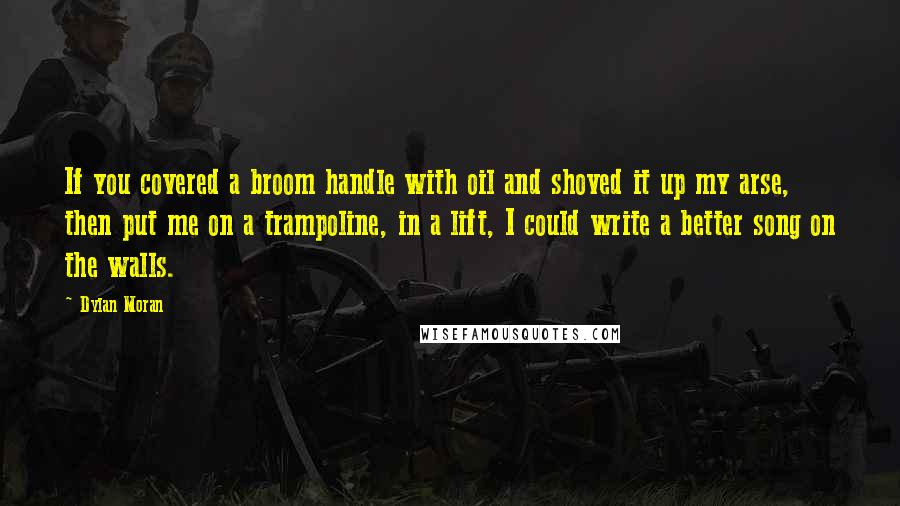 Dylan Moran Quotes: If you covered a broom handle with oil and shoved it up my arse, then put me on a trampoline, in a lift, I could write a better song on the walls.