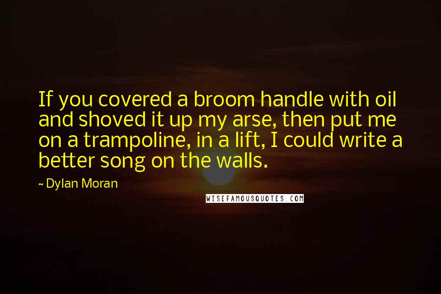 Dylan Moran Quotes: If you covered a broom handle with oil and shoved it up my arse, then put me on a trampoline, in a lift, I could write a better song on the walls.