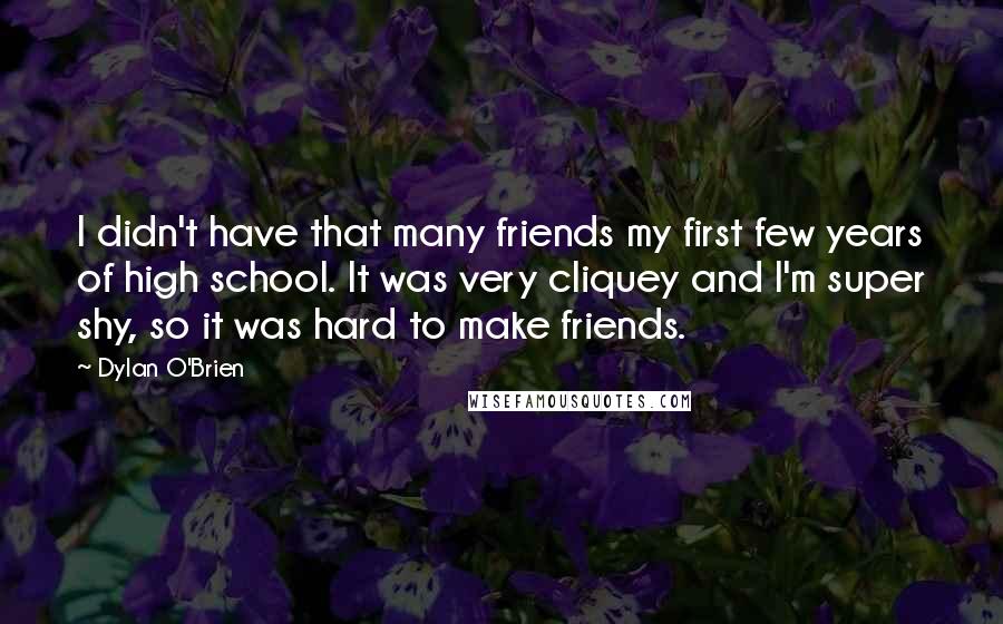 Dylan O'Brien Quotes: I didn't have that many friends my first few years of high school. It was very cliquey and I'm super shy, so it was hard to make friends.