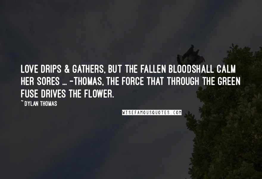 Dylan Thomas Quotes: Love drips & gathers, but the fallen bloodShall calm her sores ... -Thomas, The Force that through the green fuse drives the flower.