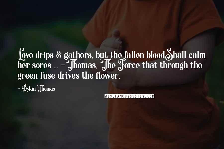 Dylan Thomas Quotes: Love drips & gathers, but the fallen bloodShall calm her sores ... -Thomas, The Force that through the green fuse drives the flower.