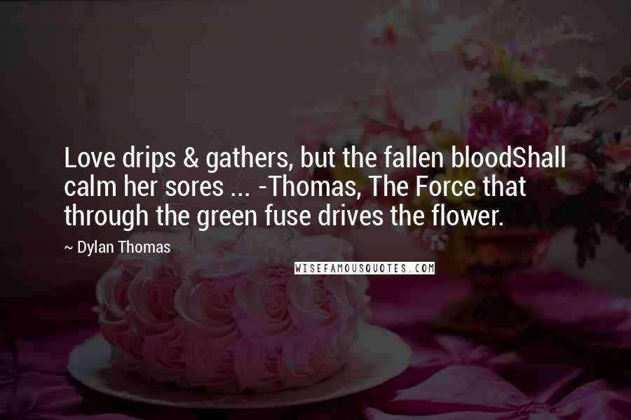 Dylan Thomas Quotes: Love drips & gathers, but the fallen bloodShall calm her sores ... -Thomas, The Force that through the green fuse drives the flower.