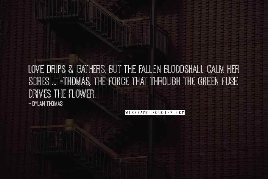 Dylan Thomas Quotes: Love drips & gathers, but the fallen bloodShall calm her sores ... -Thomas, The Force that through the green fuse drives the flower.