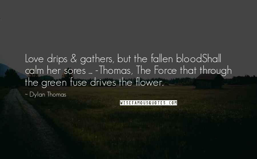 Dylan Thomas Quotes: Love drips & gathers, but the fallen bloodShall calm her sores ... -Thomas, The Force that through the green fuse drives the flower.