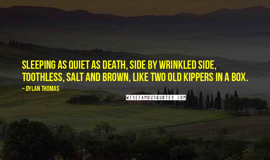 Dylan Thomas Quotes: Sleeping as quiet as death, side by wrinkled side, toothless, salt and brown, like two old kippers in a box.