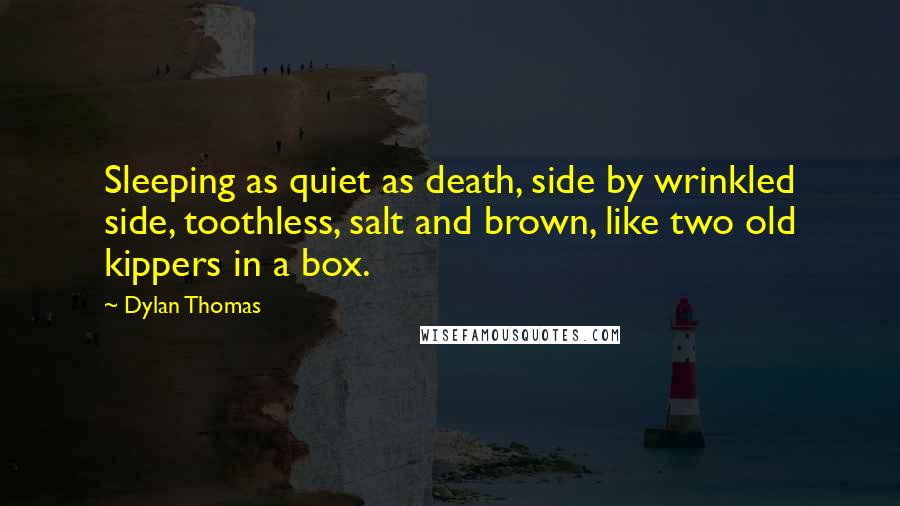 Dylan Thomas Quotes: Sleeping as quiet as death, side by wrinkled side, toothless, salt and brown, like two old kippers in a box.