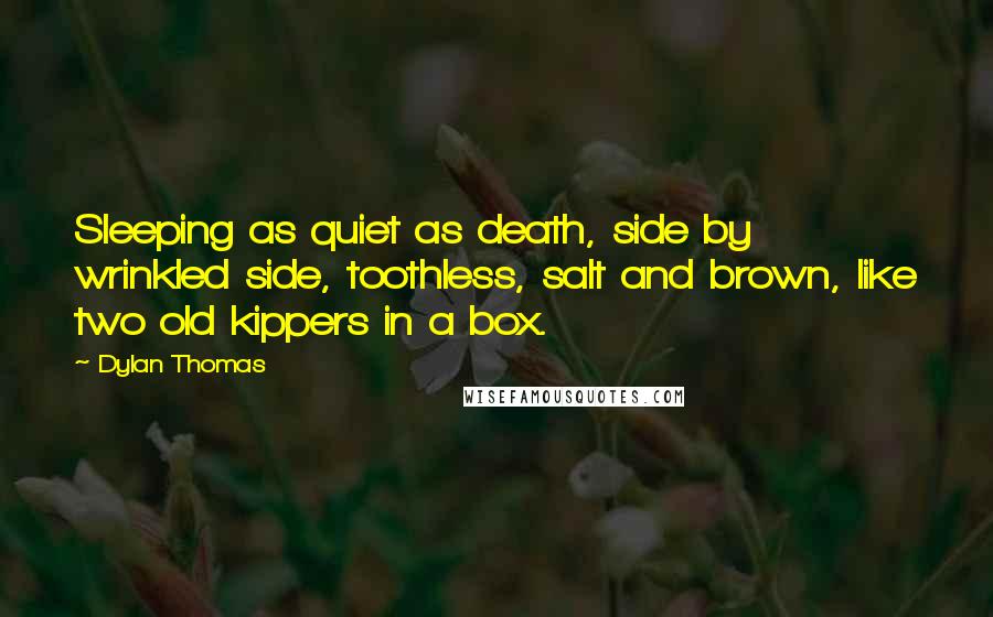 Dylan Thomas Quotes: Sleeping as quiet as death, side by wrinkled side, toothless, salt and brown, like two old kippers in a box.