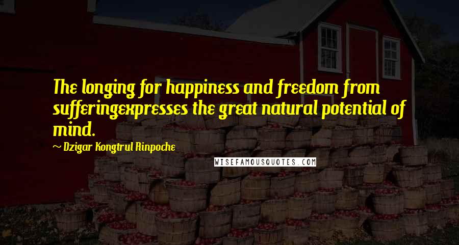 Dzigar Kongtrul Rinpoche Quotes: The longing for happiness and freedom from sufferingexpresses the great natural potential of mind.