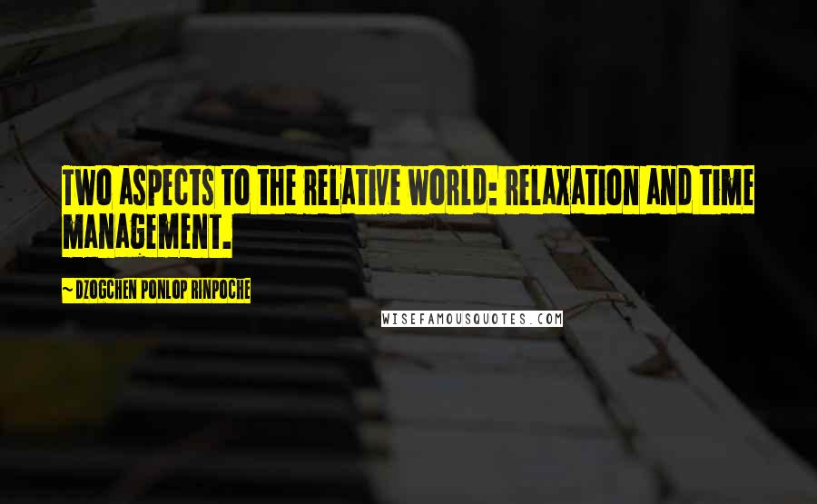 Dzogchen Ponlop Rinpoche Quotes: Two aspects to the relative world: relaxation and time management.