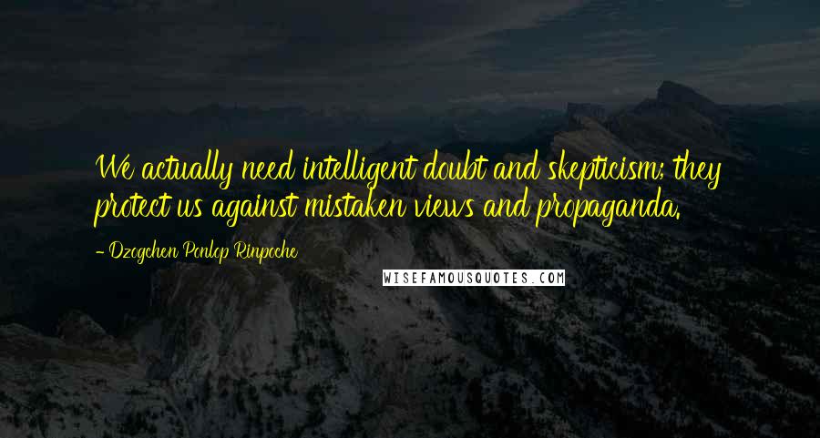 Dzogchen Ponlop Rinpoche Quotes: We actually need intelligent doubt and skepticism; they protect us against mistaken views and propaganda.
