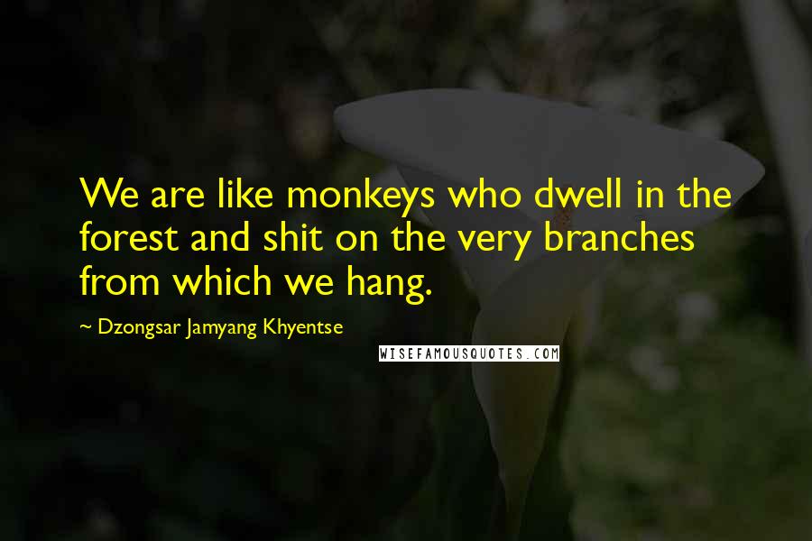 Dzongsar Jamyang Khyentse Quotes: We are like monkeys who dwell in the forest and shit on the very branches from which we hang.