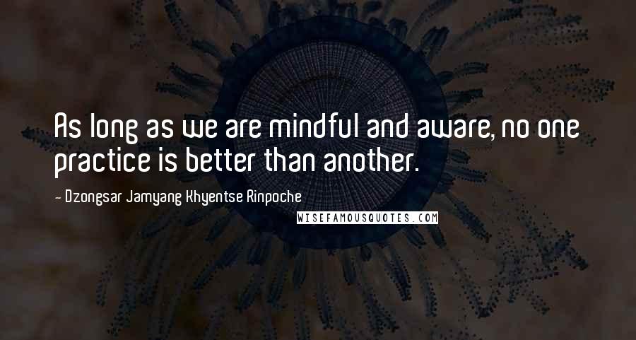 Dzongsar Jamyang Khyentse Rinpoche Quotes: As long as we are mindful and aware, no one practice is better than another.