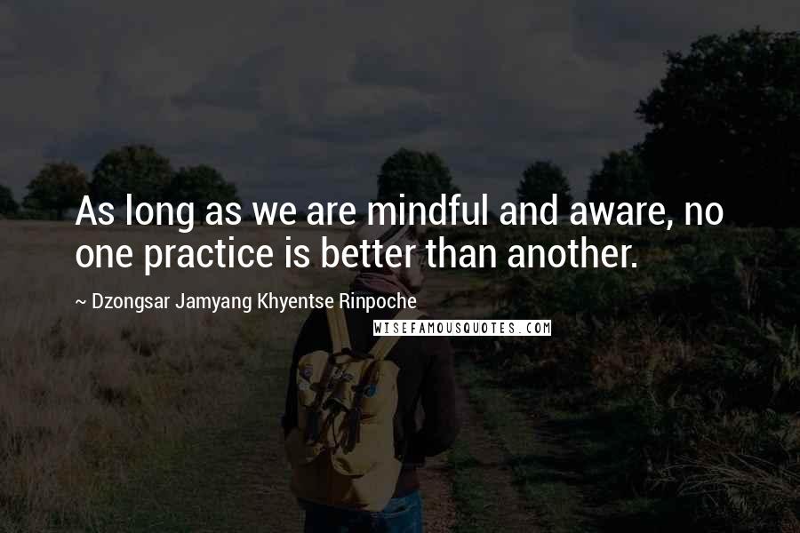 Dzongsar Jamyang Khyentse Rinpoche Quotes: As long as we are mindful and aware, no one practice is better than another.