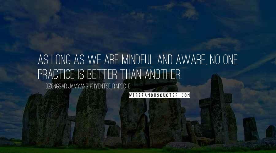 Dzongsar Jamyang Khyentse Rinpoche Quotes: As long as we are mindful and aware, no one practice is better than another.