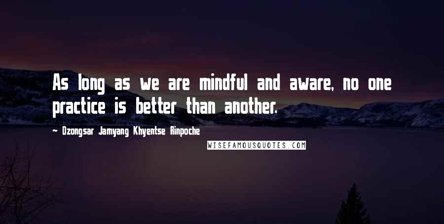 Dzongsar Jamyang Khyentse Rinpoche Quotes: As long as we are mindful and aware, no one practice is better than another.