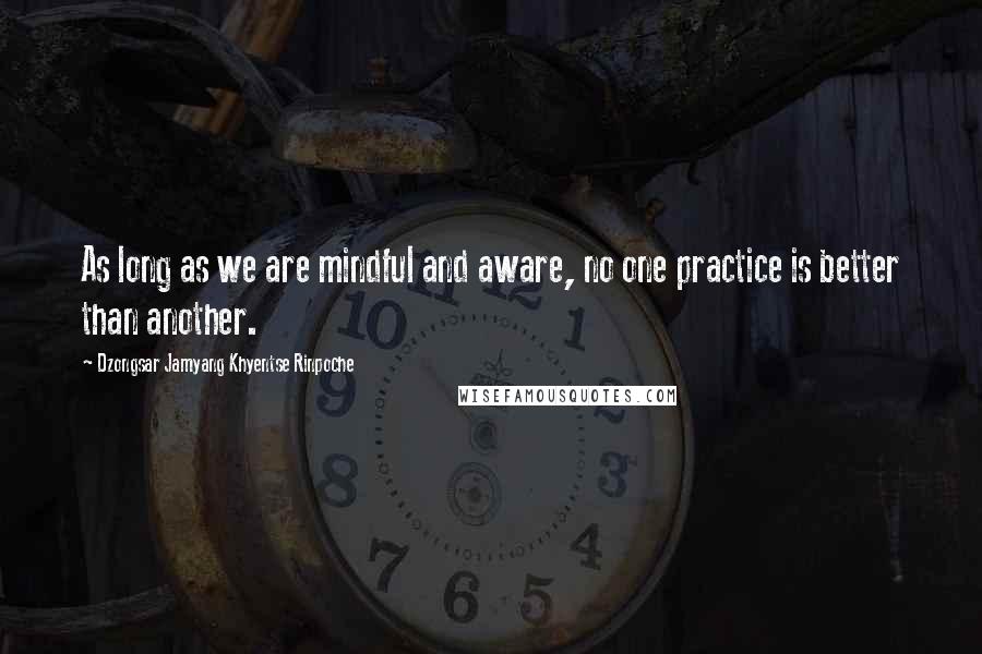 Dzongsar Jamyang Khyentse Rinpoche Quotes: As long as we are mindful and aware, no one practice is better than another.