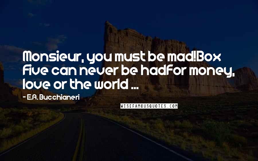 E.A. Bucchianeri Quotes: Monsieur, you must be mad!Box Five can never be hadFor money, love or the world ...