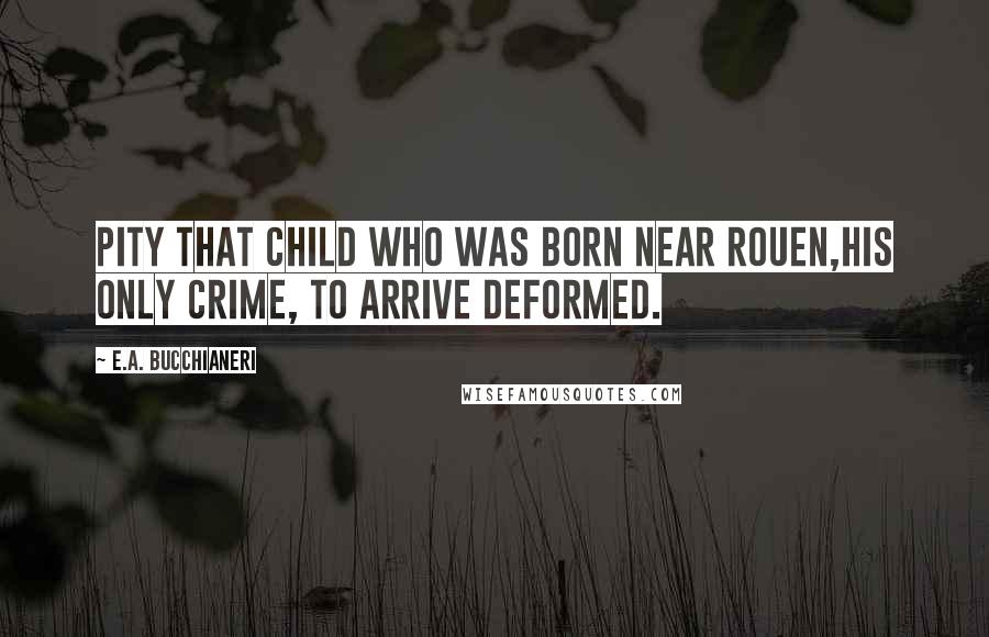 E.A. Bucchianeri Quotes: Pity that child who was born near Rouen,His only crime, to arrive deformed.