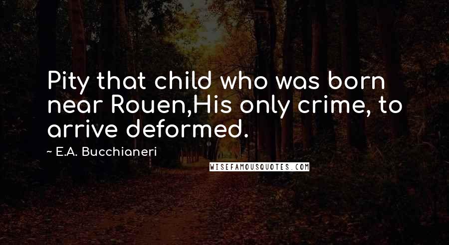 E.A. Bucchianeri Quotes: Pity that child who was born near Rouen,His only crime, to arrive deformed.