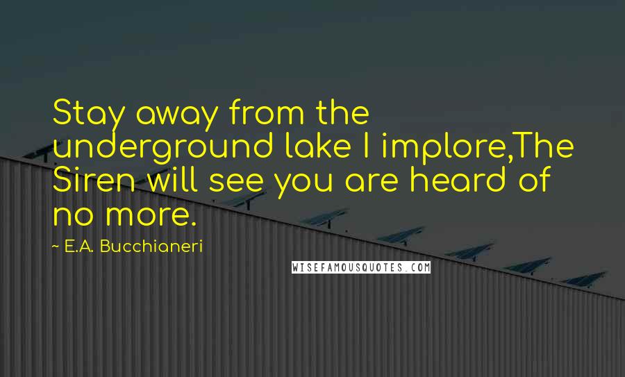 E.A. Bucchianeri Quotes: Stay away from the underground lake I implore,The Siren will see you are heard of no more.