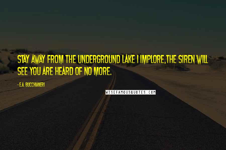 E.A. Bucchianeri Quotes: Stay away from the underground lake I implore,The Siren will see you are heard of no more.