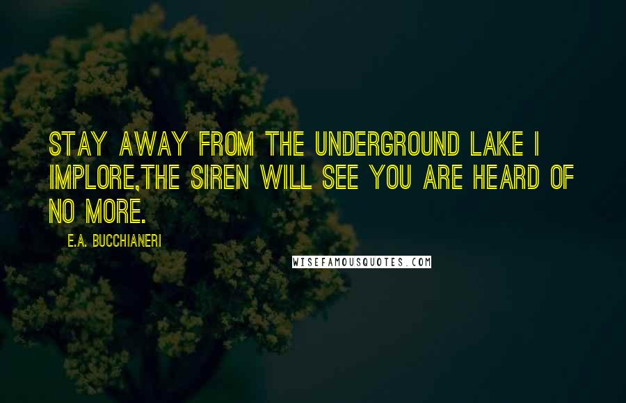 E.A. Bucchianeri Quotes: Stay away from the underground lake I implore,The Siren will see you are heard of no more.