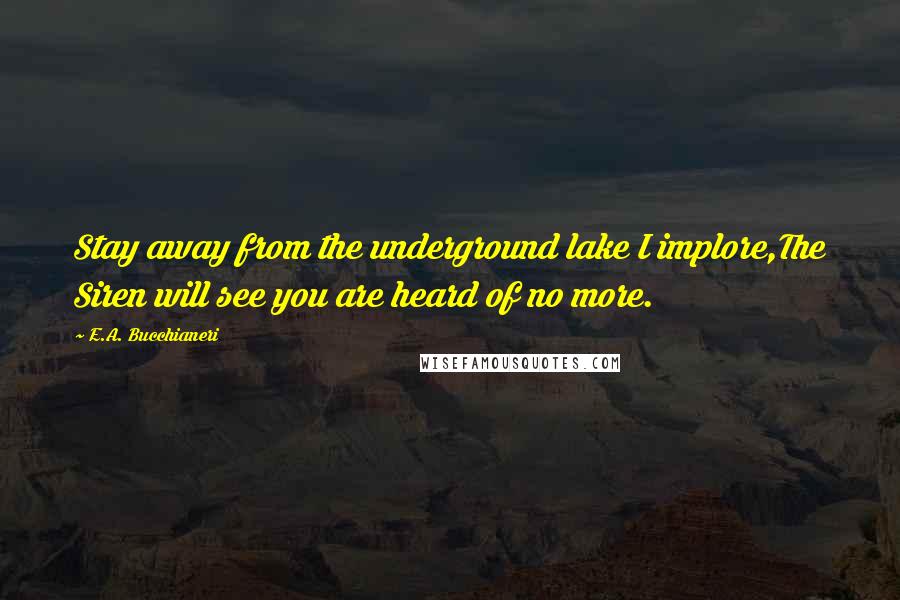 E.A. Bucchianeri Quotes: Stay away from the underground lake I implore,The Siren will see you are heard of no more.