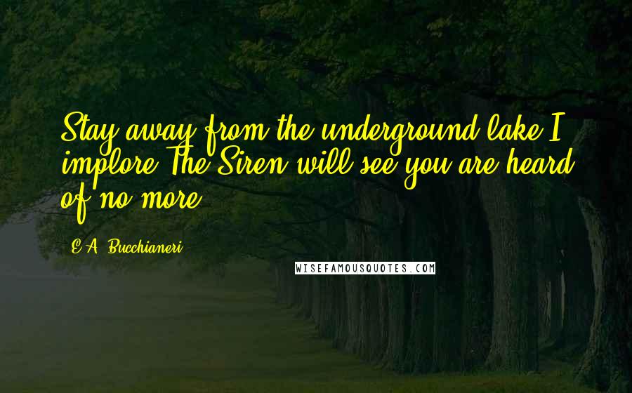 E.A. Bucchianeri Quotes: Stay away from the underground lake I implore,The Siren will see you are heard of no more.