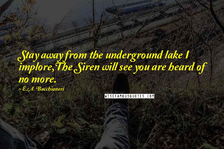 E.A. Bucchianeri Quotes: Stay away from the underground lake I implore,The Siren will see you are heard of no more.