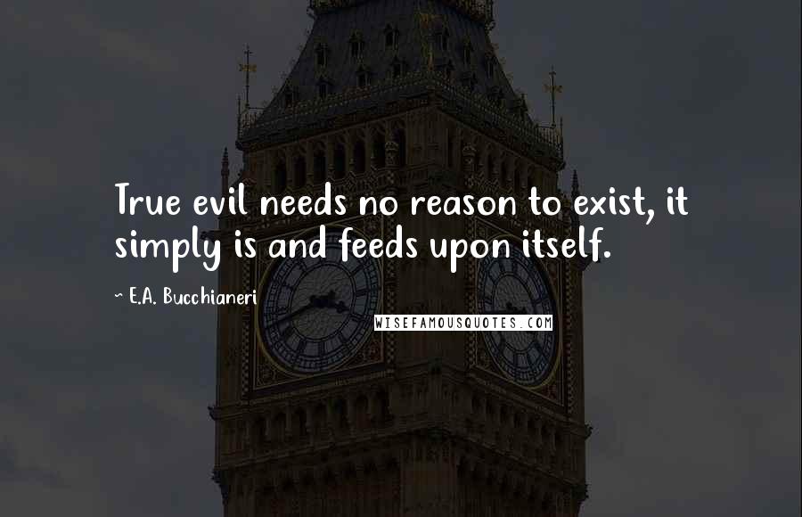 E.A. Bucchianeri Quotes: True evil needs no reason to exist, it simply is and feeds upon itself.