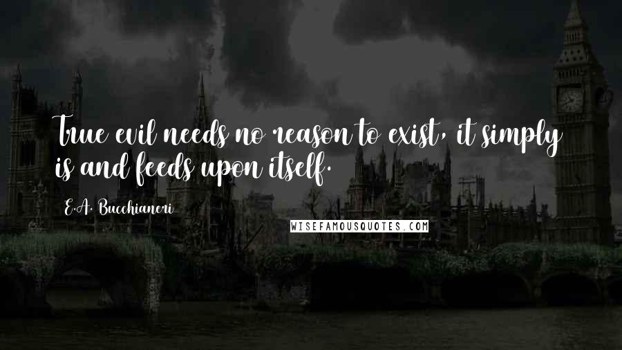 E.A. Bucchianeri Quotes: True evil needs no reason to exist, it simply is and feeds upon itself.