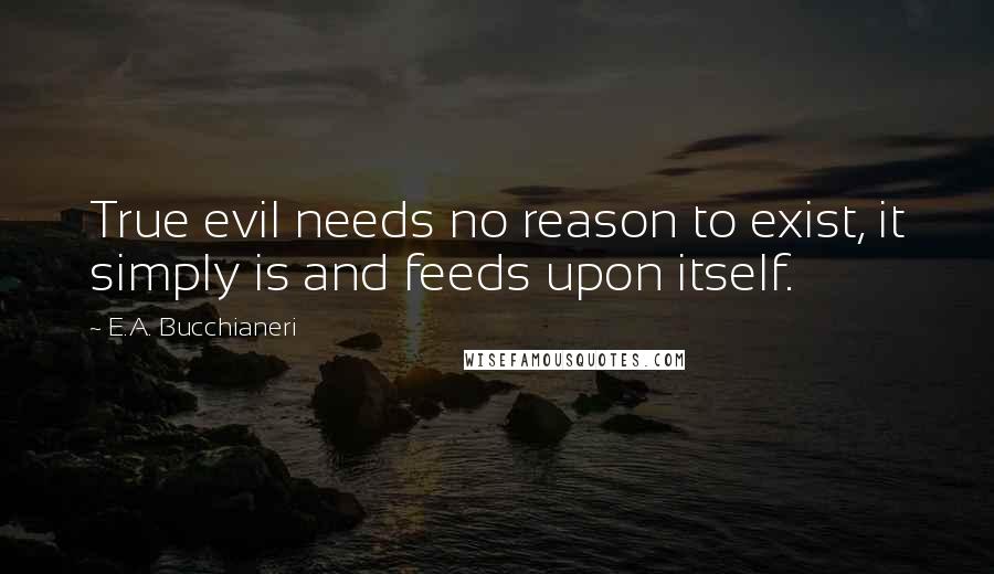 E.A. Bucchianeri Quotes: True evil needs no reason to exist, it simply is and feeds upon itself.