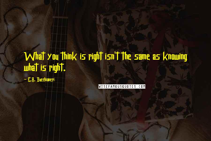 E.A. Bucchianeri Quotes: What you think is right isn't the same as knowing what is right.