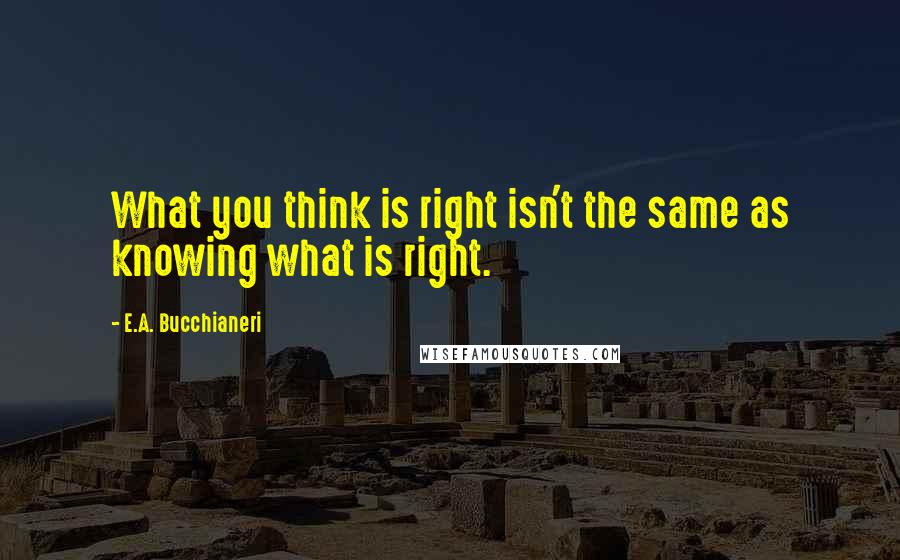 E.A. Bucchianeri Quotes: What you think is right isn't the same as knowing what is right.