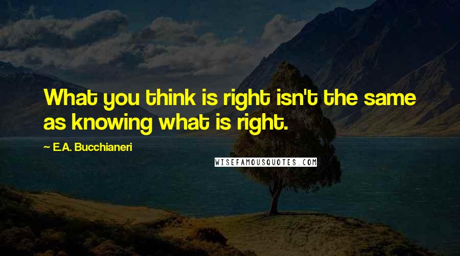 E.A. Bucchianeri Quotes: What you think is right isn't the same as knowing what is right.