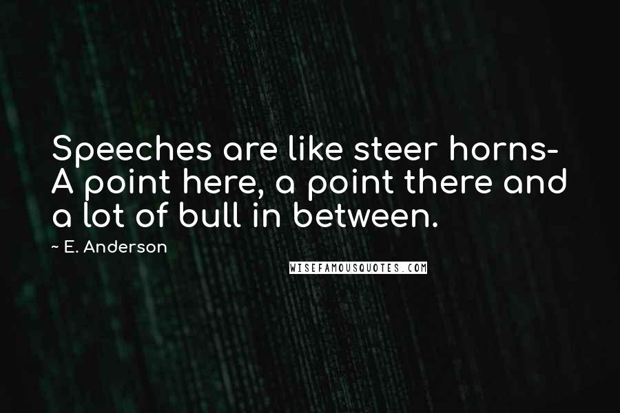 E. Anderson Quotes: Speeches are like steer horns- A point here, a point there and a lot of bull in between.