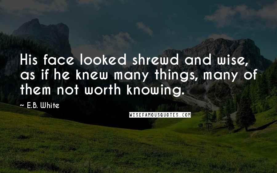 E.B. White Quotes: His face looked shrewd and wise, as if he knew many things, many of them not worth knowing.